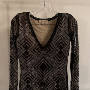 WOW COUTURE black and gold rhinestone long sleeve minidress